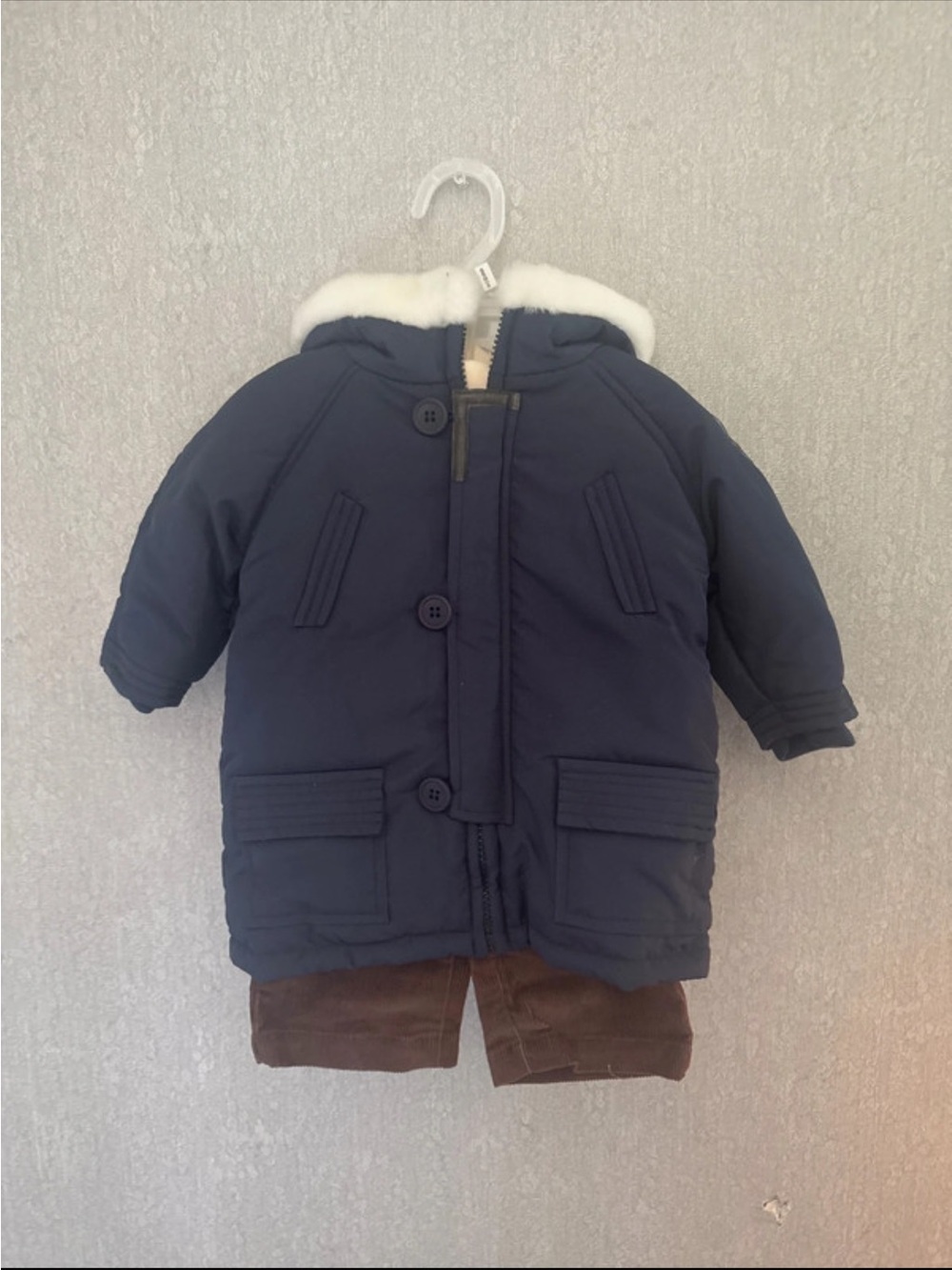 Classic Navy Kids Puffer Jacket with Faux Fur Trim